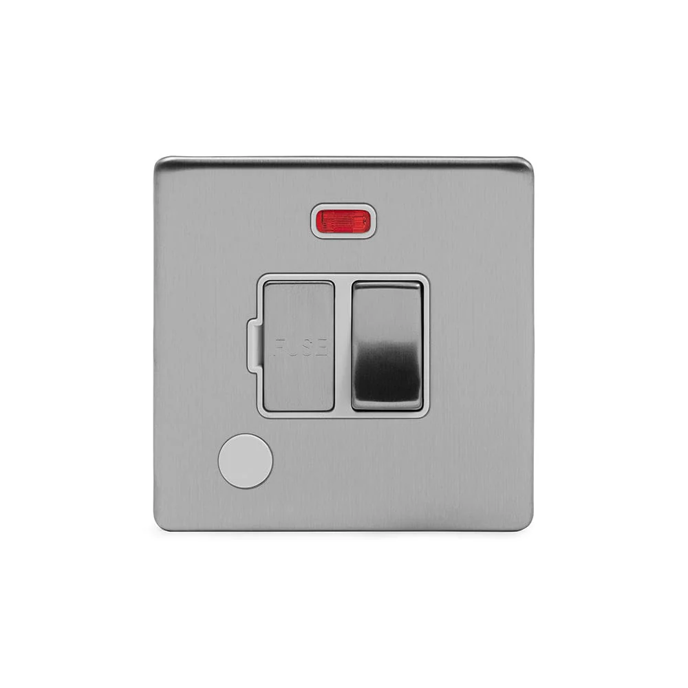 Screwless Brushed Chrome 13A Switched Fuse Connection Unit Flex Outlet With Neon