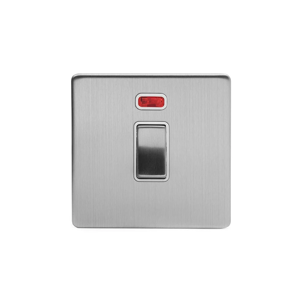Screwless Brushed Chrome 20A 1 Gang Double Pole Switch With Neon