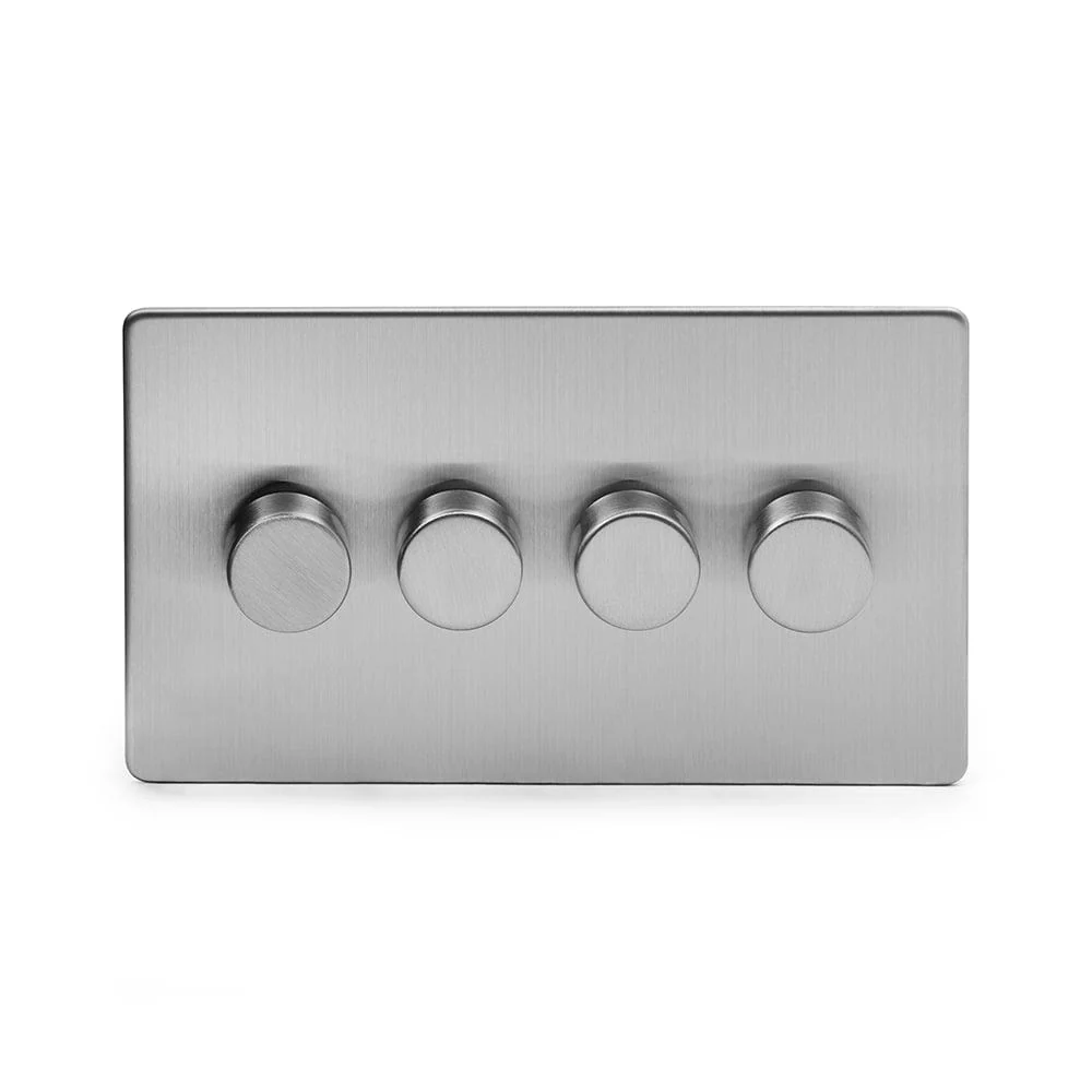 Screwless Brushed Chrome 4 Gang 2 Way Intelligent Trailing Dimmer Light Switch