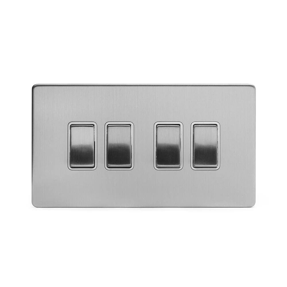 Screwless Brushed Chrome 4 Gang Intermediate Light Switch