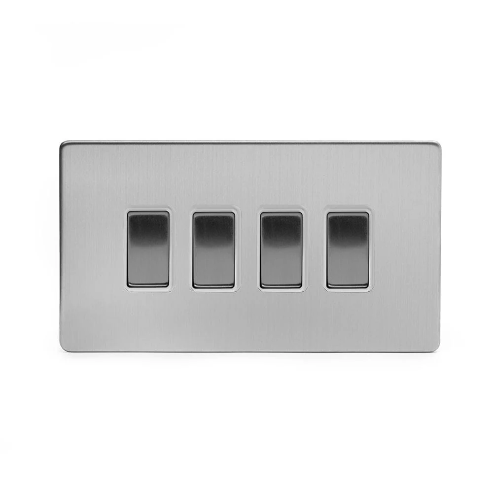 Screwless Brushed Chrome 4 Gang Light Switch With 1 Intermediate (3 x 2 Way Swich with 1 Intermediate)