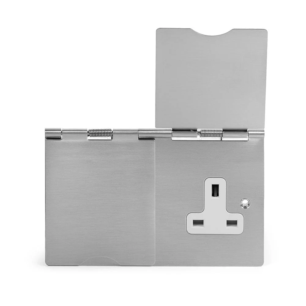 Screwless Brushed Chrome 13A 2 Gang Floor Socket