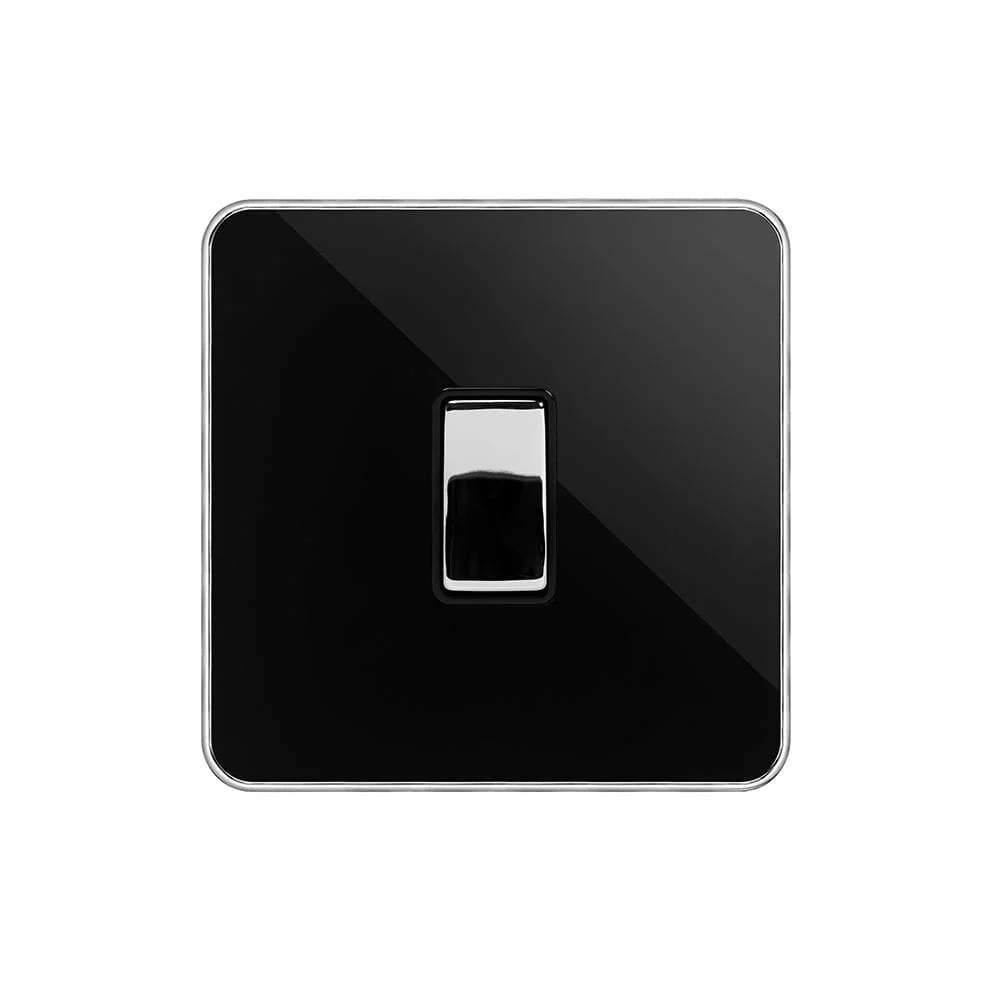 Screwless Fusion Black Nickel & Polished Chrome With Chrome Edge 10A 1 Gang 2 Way Light Switch Black Trim