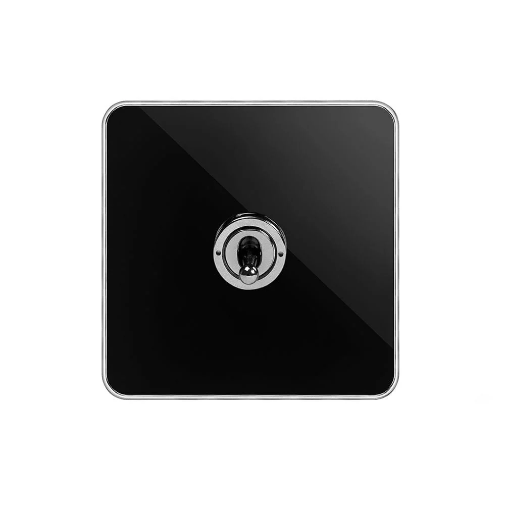 Screwless Fusion Black Nickel & Polished Chrome With Chrome Edge 20A 1 Gang Intermediate Toggle Light Switch Black Trim