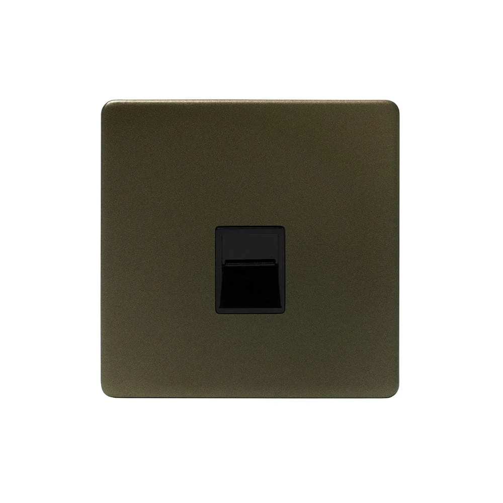 Screwless Fusion Bronze & Brushed Brass 1 Gang Tel Master Socket Black Trim