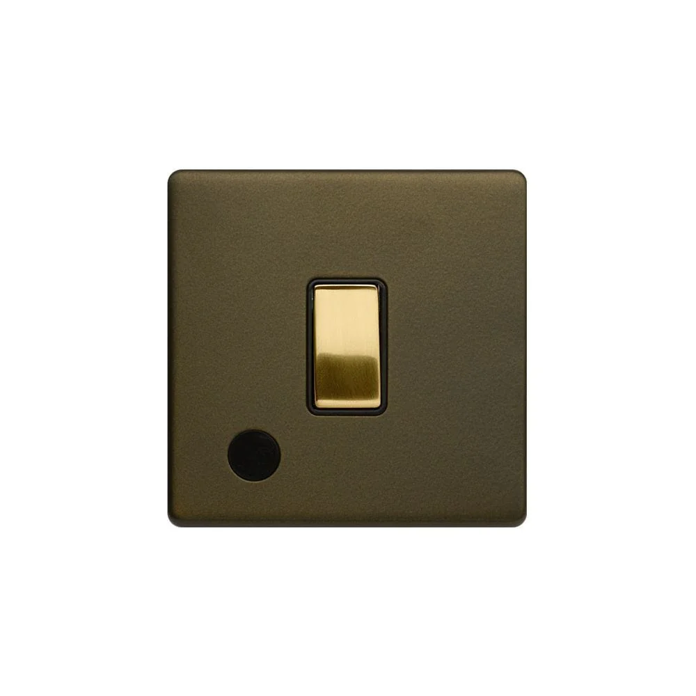 Screwless Fusion Bronze & Brushed Brass 20A 1 Gang Intermediate Toggle Light Switch Black Trim