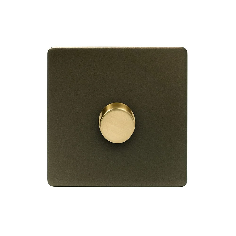 Screwless Fusion Bronze & Brushed Brass 250W 1 Gang 2 Way Trailing Dimmer Black Trim