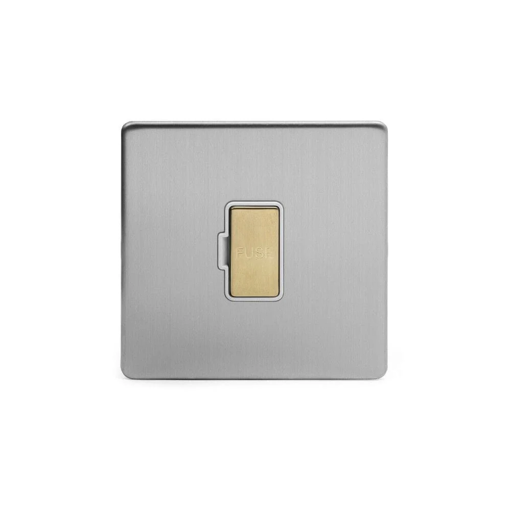 Screwless Fusion Brushed Chrome & Brushed Brass 13A Unswitched Fuse White Trim