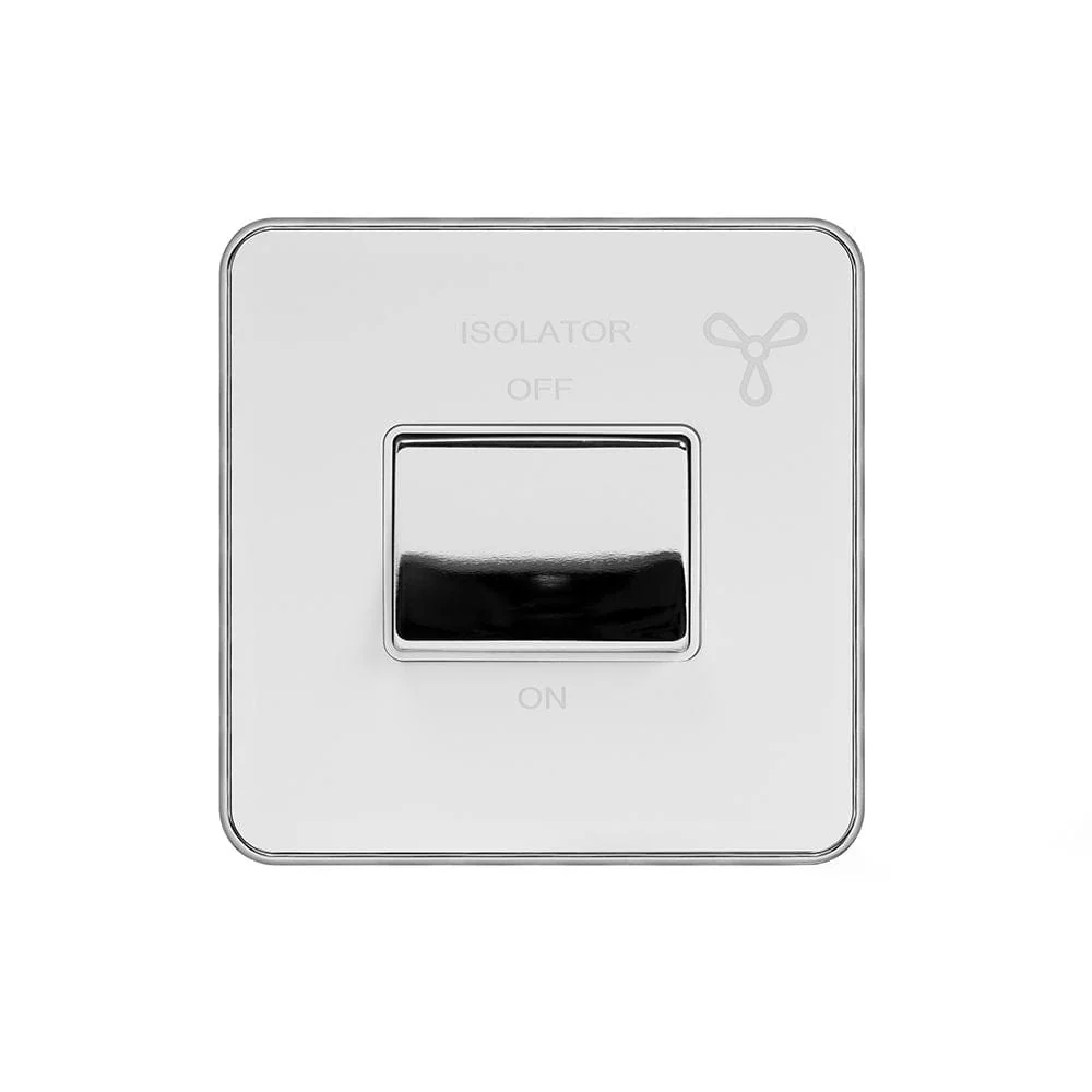 Screwless Fusion White & Polished Chrome With Chrome Edge 10A 1 Gang 1 Way 3-Pole Fan Isolator White Trim