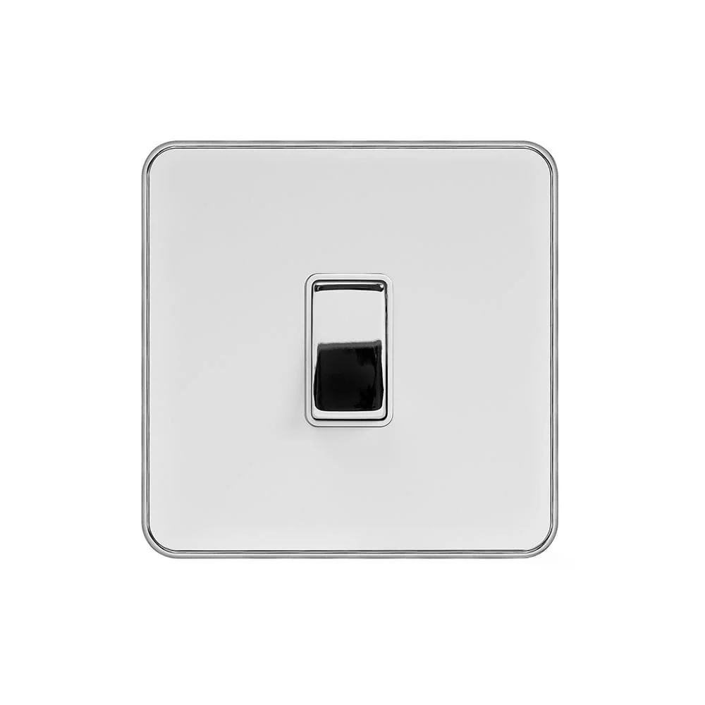 Screwless Fusion White & Polished Chrome With Chrome Edge 10A 1 Gang Intermediate Light Switch White Trim