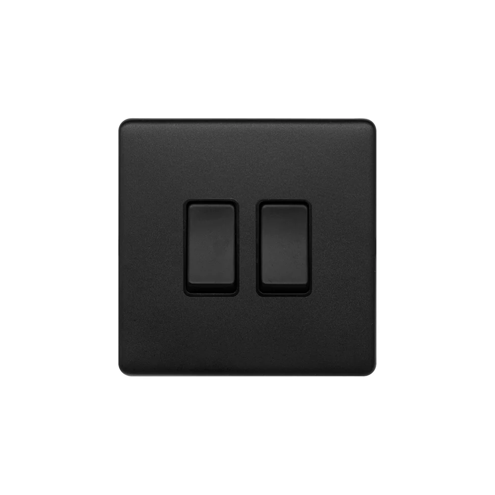 Screwless Matt Black 10A 2 Gang Intermediate Light Switch
