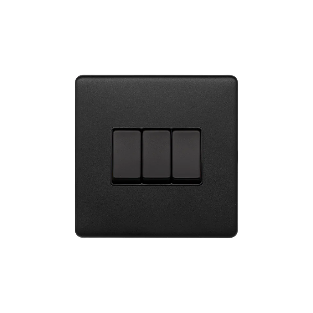 Screwless Matt Black 10A 3 Gang Intermediate Light Switch