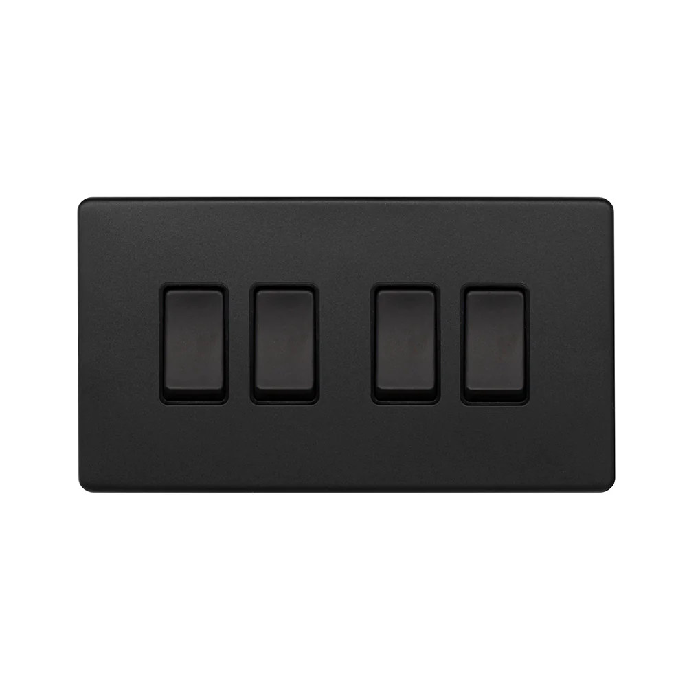 Screwless Matt Black 10A 4 Gang 2 Way Light Switch