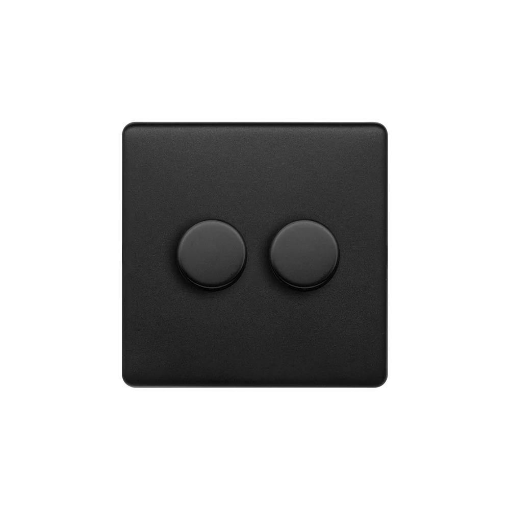 Screwless Matt Black 2 Gang 1000W DC1-10V Dimmer Light Switch