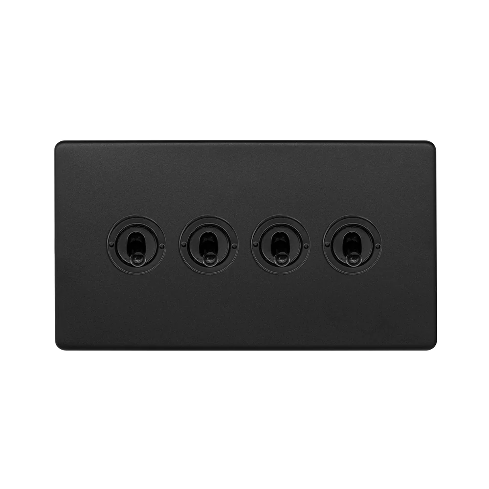 Screwless Matt Black 20A 4 Gang 2 Way Toggle Light Switch