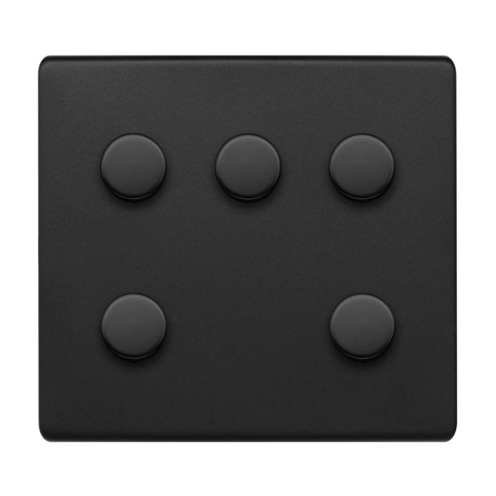 Screwless Matt Black 5 Gang Dimmer Switch 150W LED Trailing Edge Dimmer