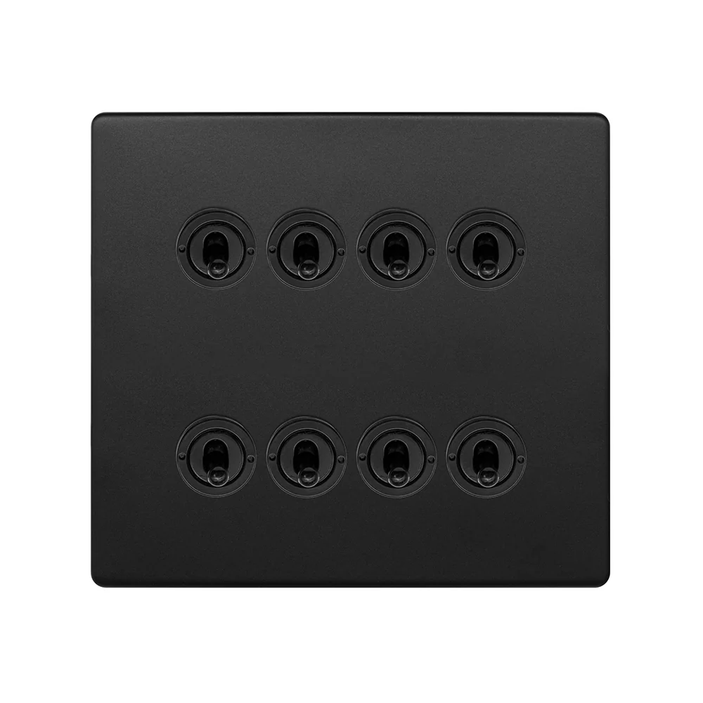 Screwless Matt Black 8 Gang Toggle Light Switch 20A 2 Way