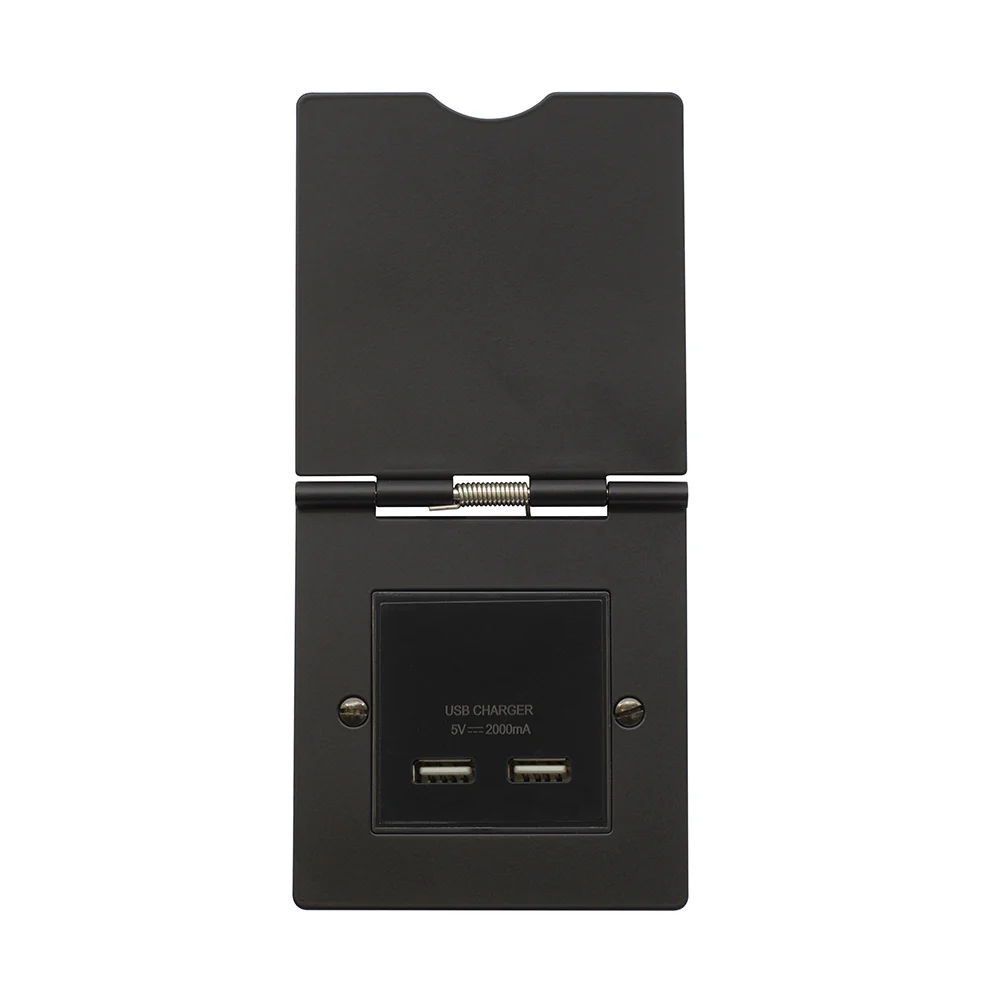 Screwless Matt Black USB Charger Floor Socket 1 Gang