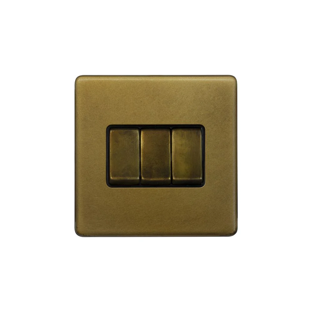 Screwless Old Brass 10A 3 Gang 2 Way Light Switch