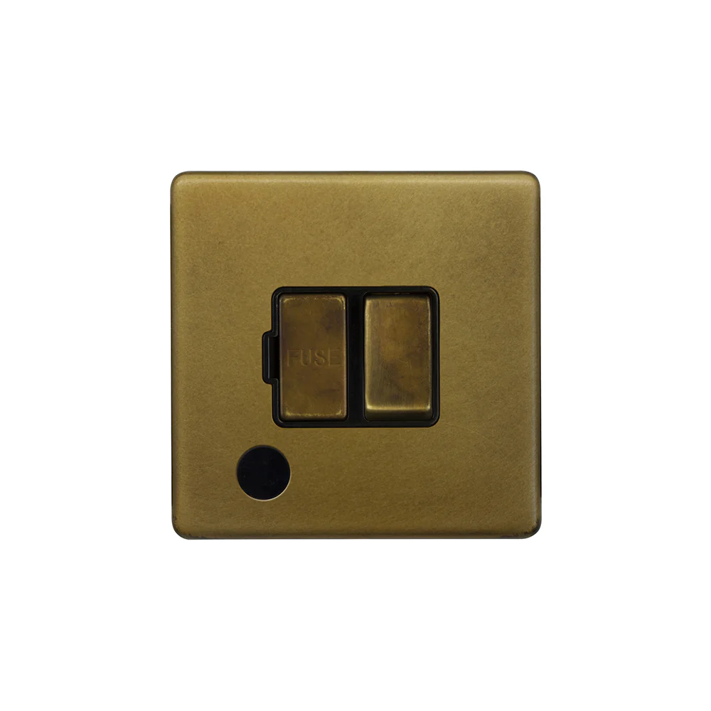 Screwless Old Brass 13A Switched Fused Spur Unit (FCU) Flex Outlet