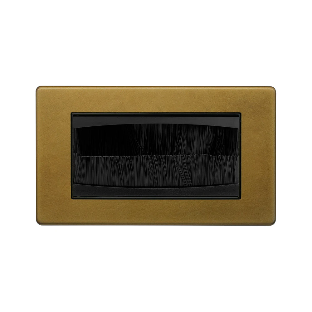 Screwless Old Brass 2 Gang 4 Module Brush Plate