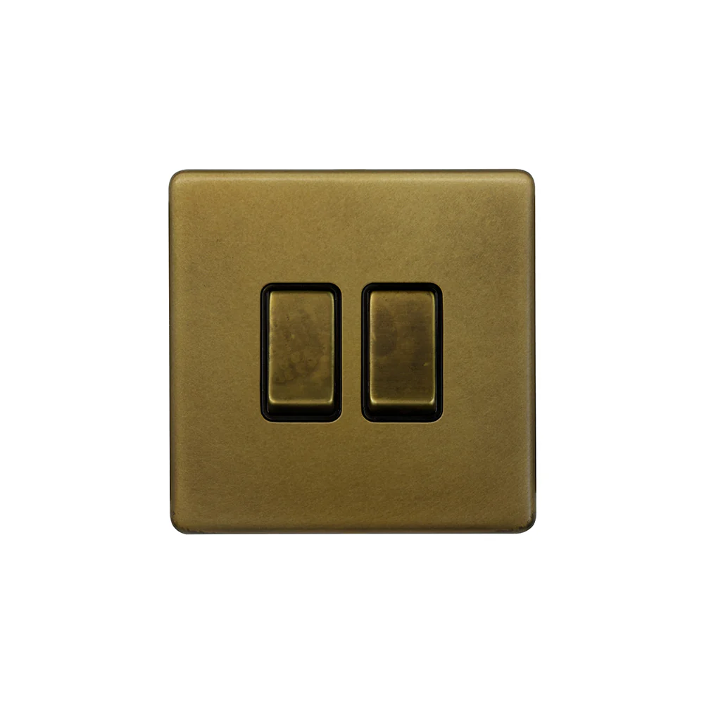 Screwless Old Brass 2 Gang Retractive Switch