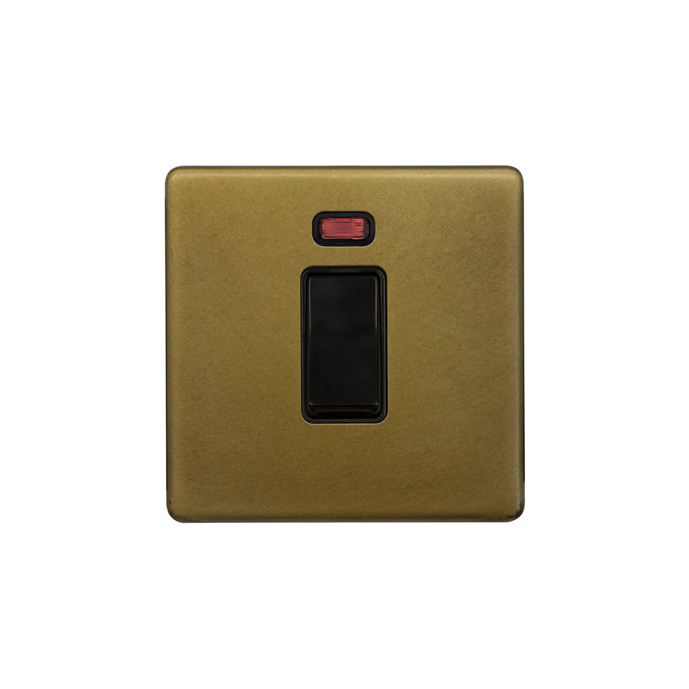 Screwless Old Brass 45A 1 Gang Double Pole Switch with Neon on Single Plate