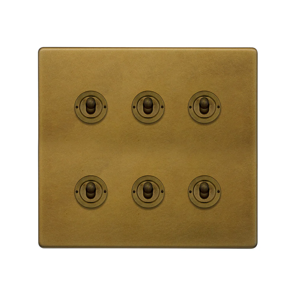 Screwless Old Brass 6 Gang Toggle Light Switch 20A 2 Way