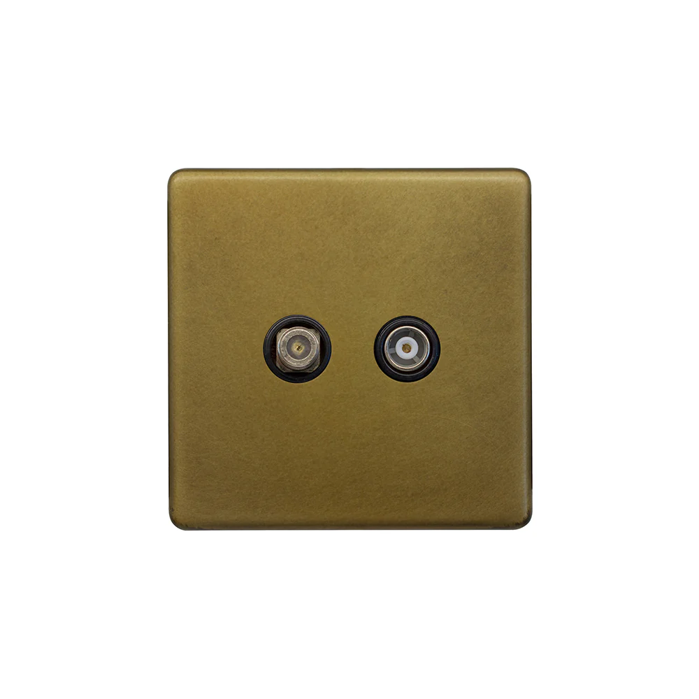 Screwless Old Brass TV And Satellite Socket