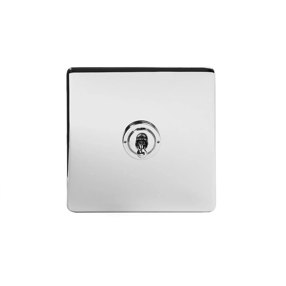 Screwless Polished Chrome 1 Gang 2 Way Toggle Light Switch - Black