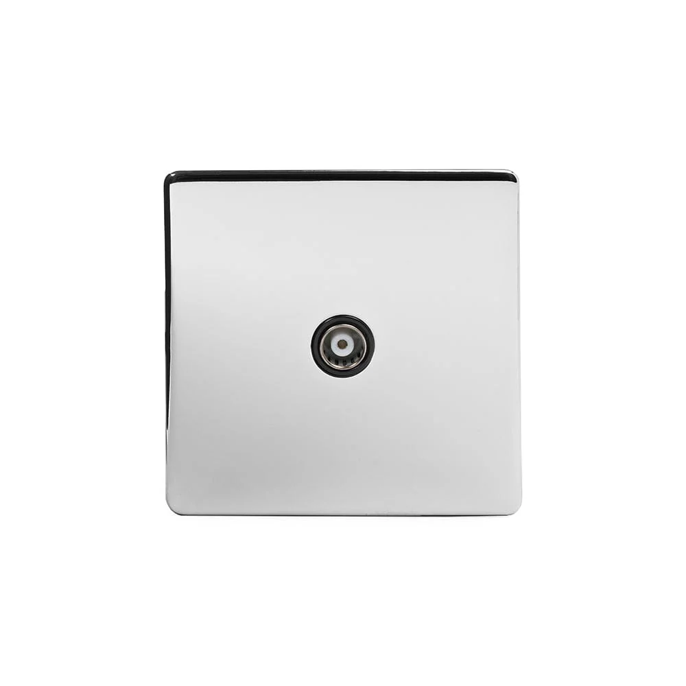 Screwless Polished Chrome 1 Gang Co Axial TV and Satellite Socket Light Switch