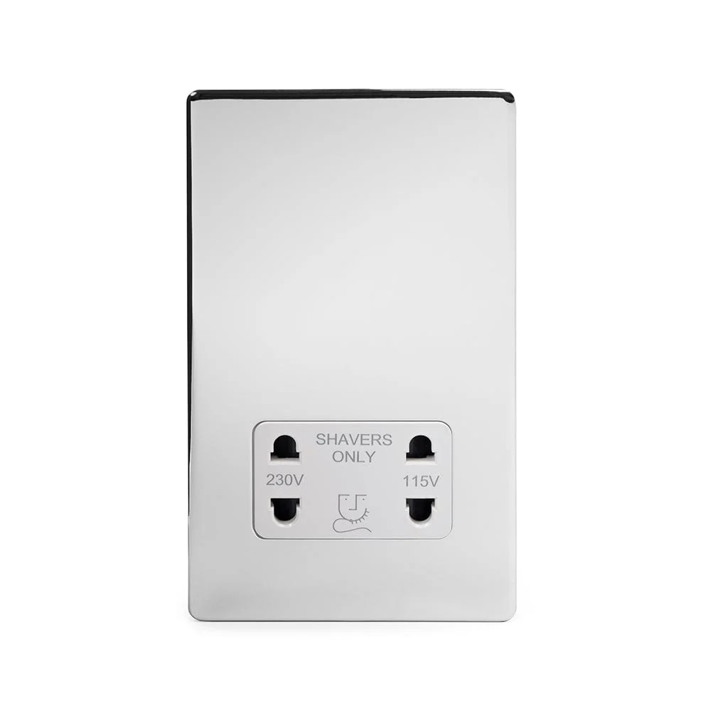 Screwless Polished Chrome 1 Gang Shaver Socket