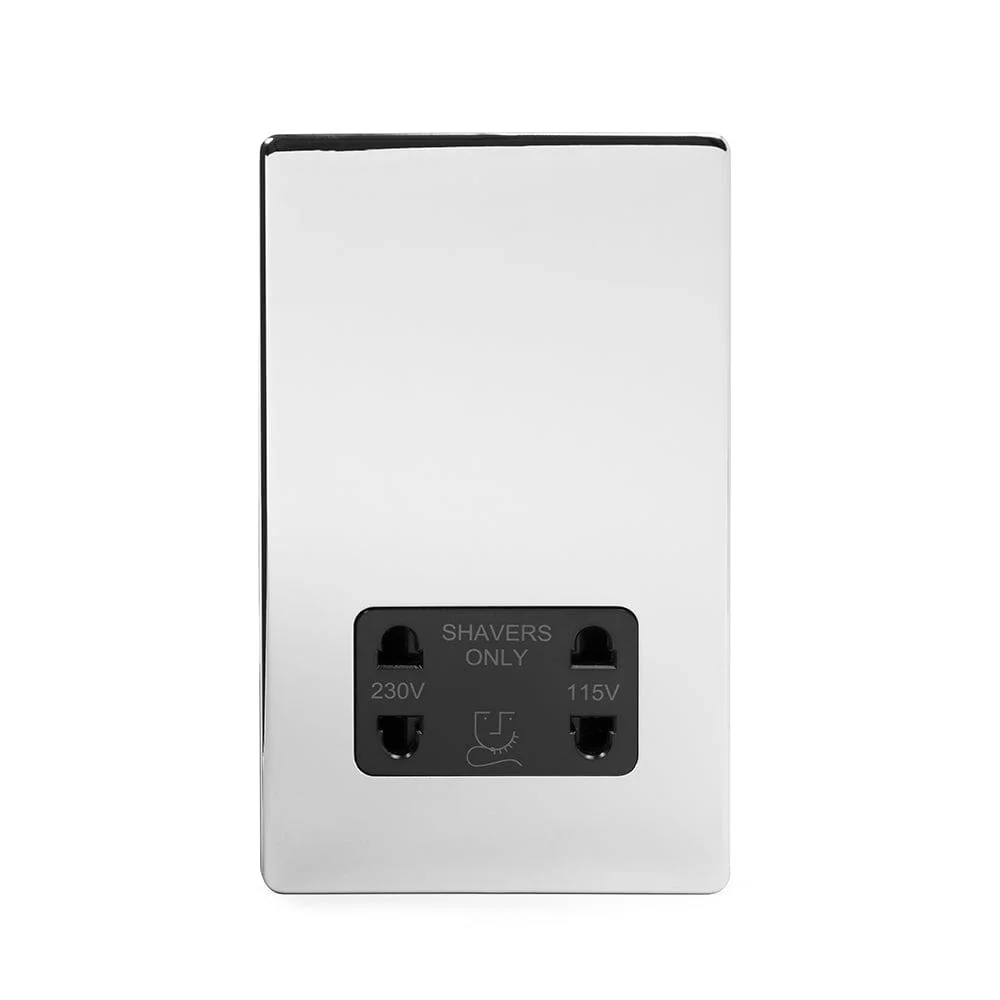 Screwless Polished Chrome 1 Gang Shaver Socket Light Switch