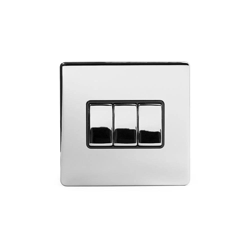 Screwless Polished Chrome 10A 3 Gang 2 Way Light Switch