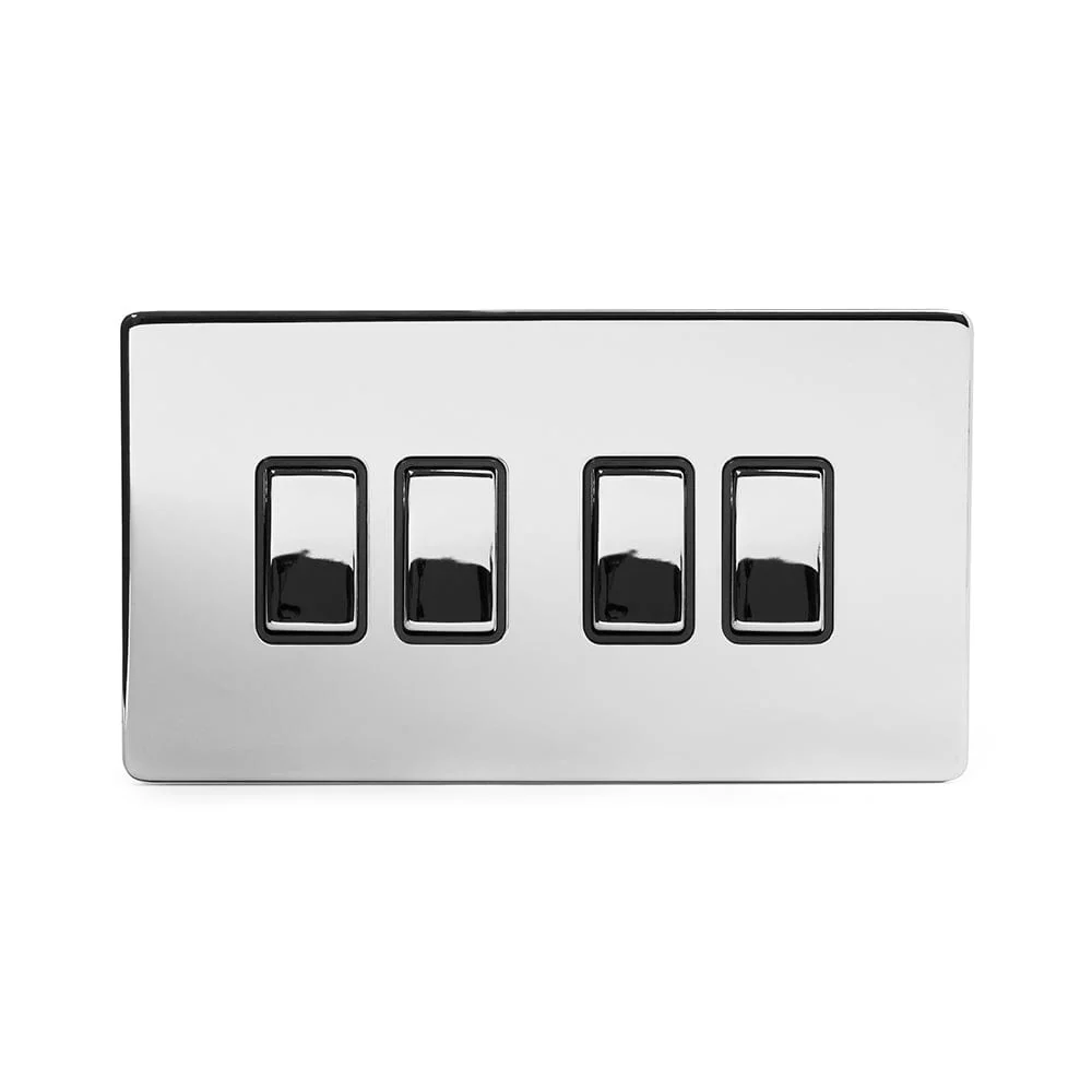 Screwless Polished Chrome 10A 4 Gang 2 Way Light Switch