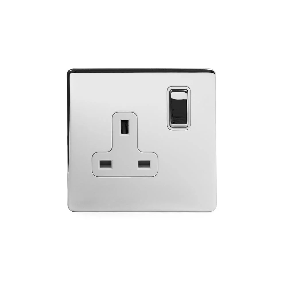 Screwless Polished Chrome 13A 1 Gang Double Pole Plug Socket