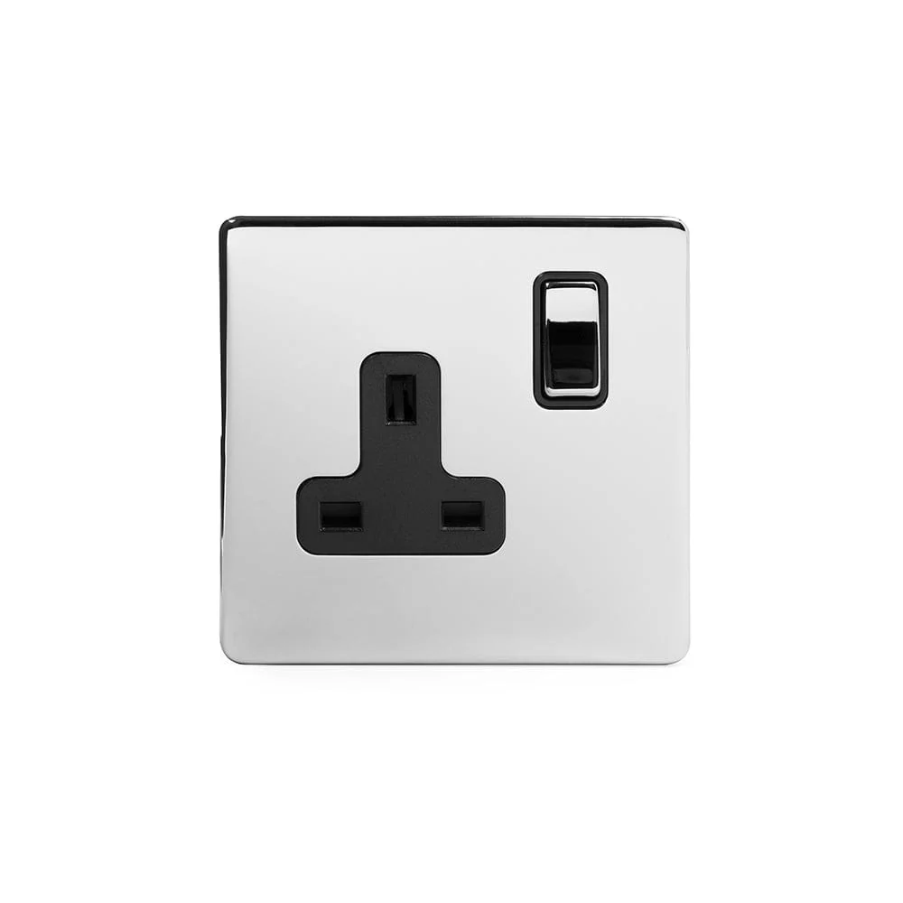 Screwless Polished Chrome 13A 1 Gang Double Pole Socket