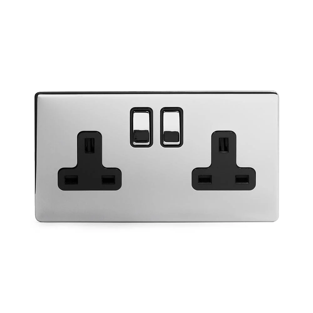 Screwless Polished Chrome 13A 2 Gang Double Pole Socket