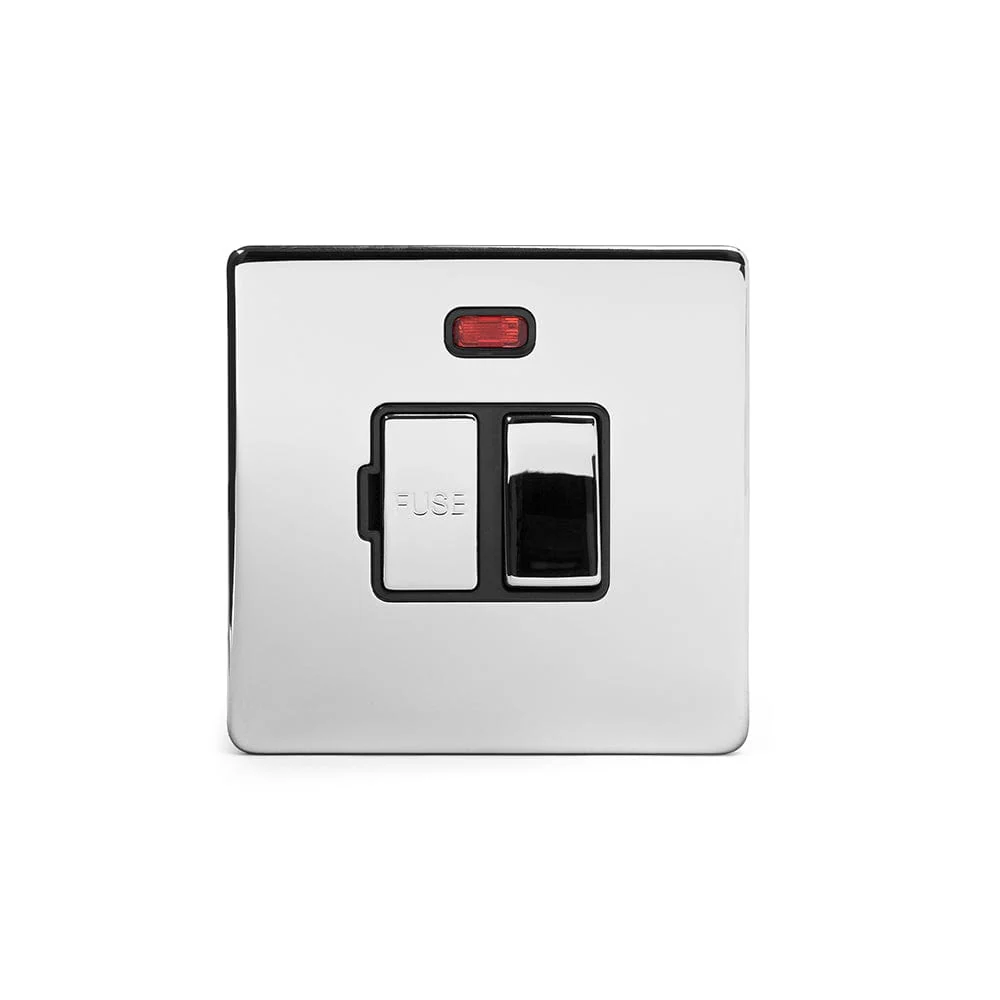 Screwless Polished chrome 13A Double Pole Switched Fuse Connection Unit With Neon Light Switch