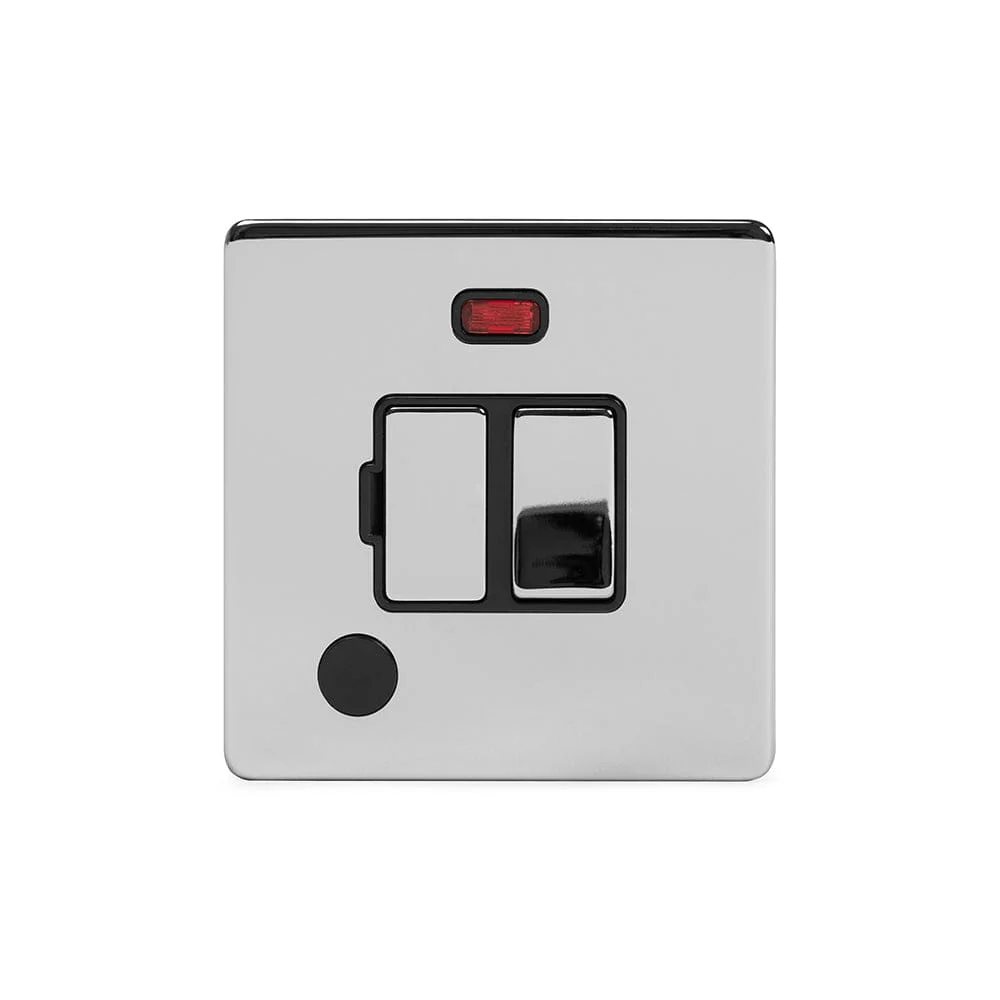 Screwless Polished Chrome 13A Switched Fuse Connection Unit Flex Outlet With Neon