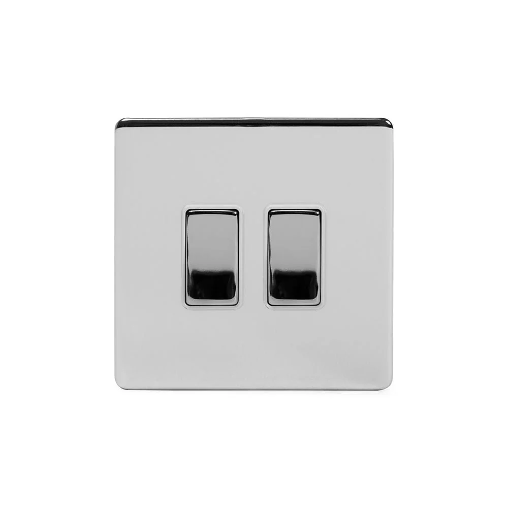 Screwless Polished Chrome 2 Gang Intermediate & 2 Way Light Switch
