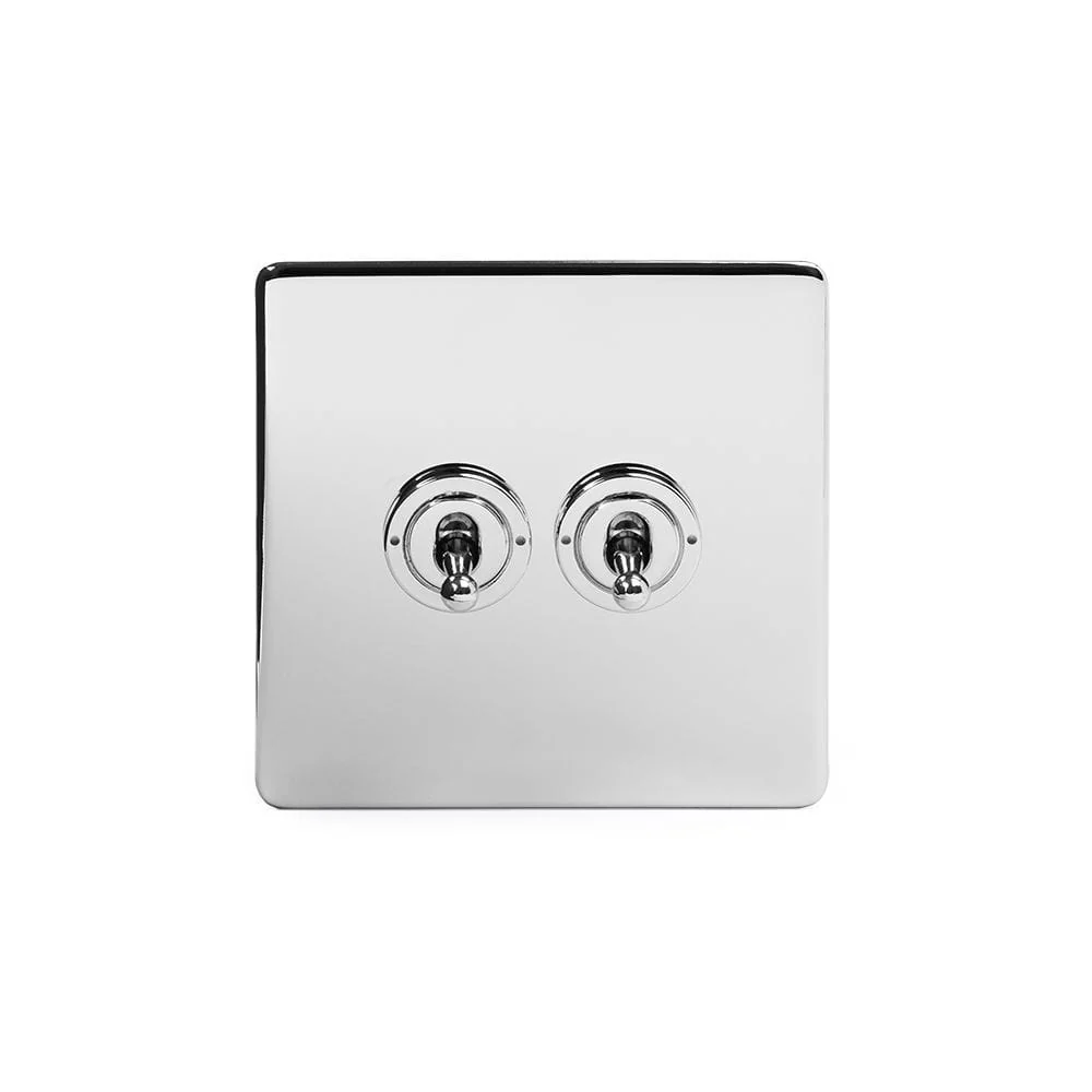 Screwless Polished Chrome 2 Gang Retractive Toggle Light Switch
