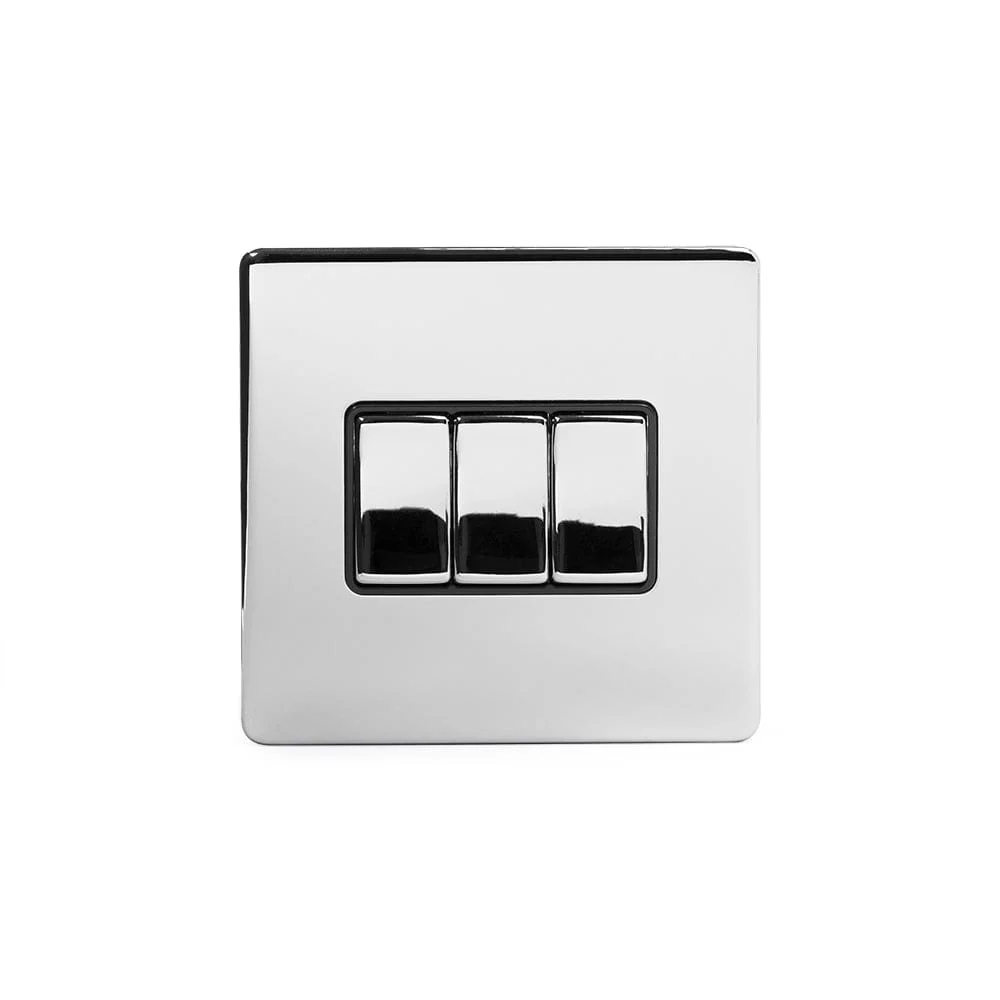 Screwless Polished Chrome 3 Gang Intermediate Light Switch