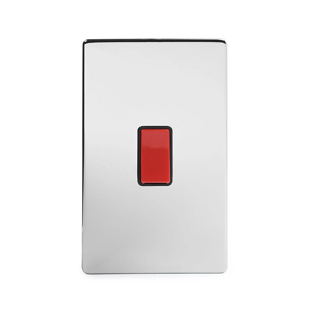 Screwless Polished Chrome 45A 1 Gang Double Pole Switch- Large Plate