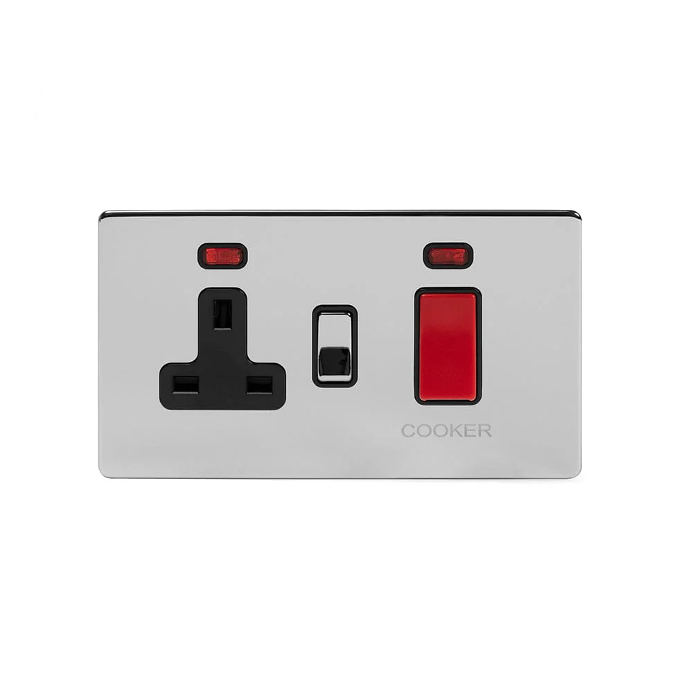 Screwless Polished Chrome 45A Cooker Control Unit With Neon