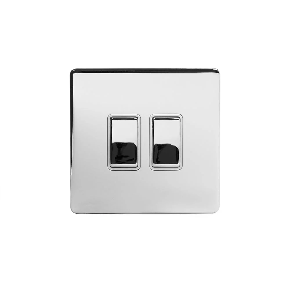Screwless Polished Chrome 10A 2 Gang 2 Way Light Switch
