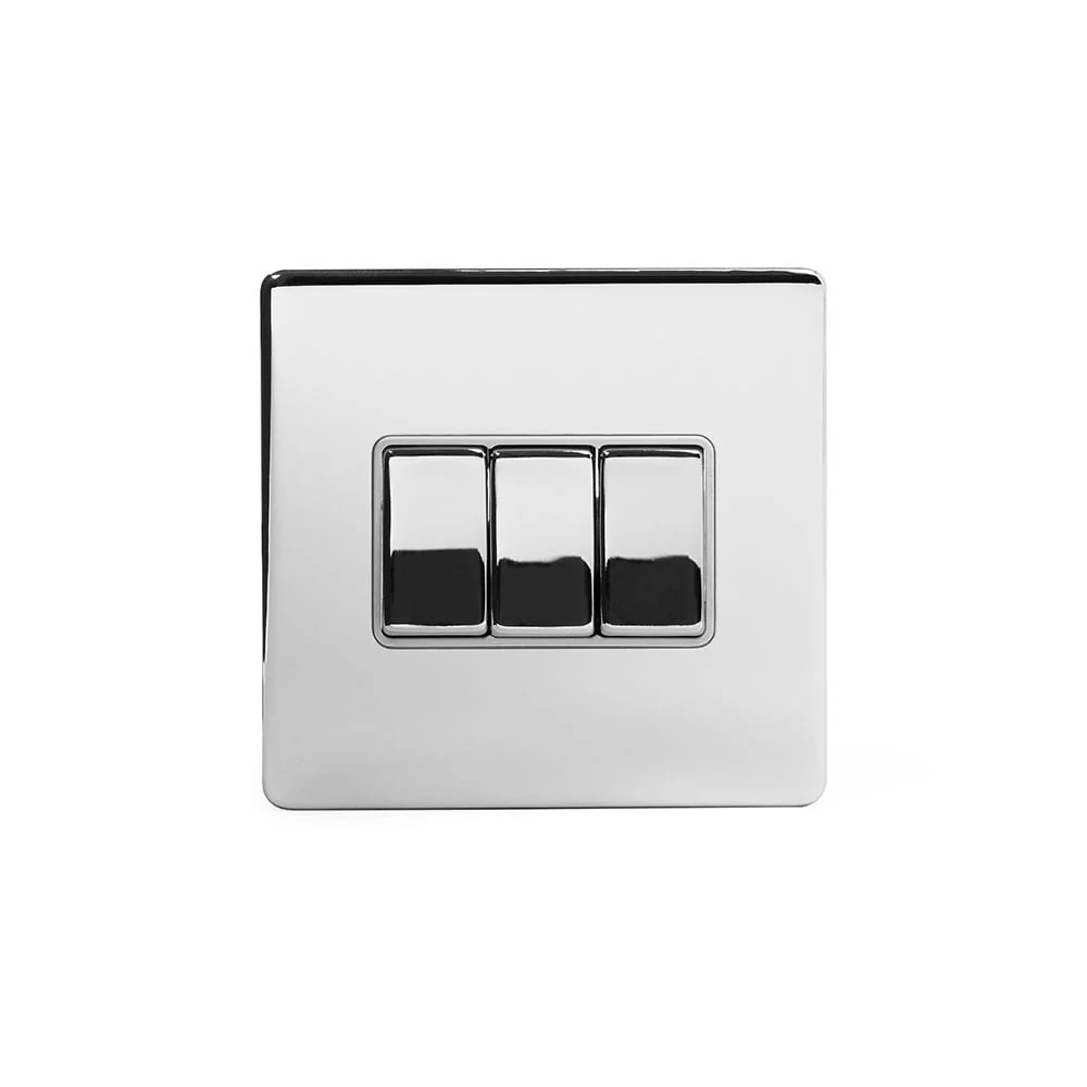 Screwless Polished Chrome 10A 3 Gang 2 Way Light Switch