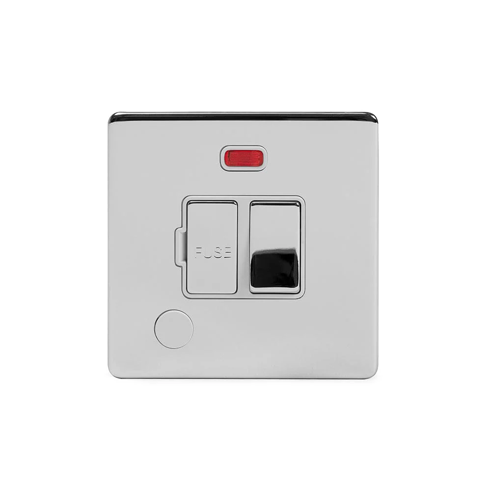 Screwless Polished Chrome 13A Switched Fuse Connection Unit Flex Outlet With Neon