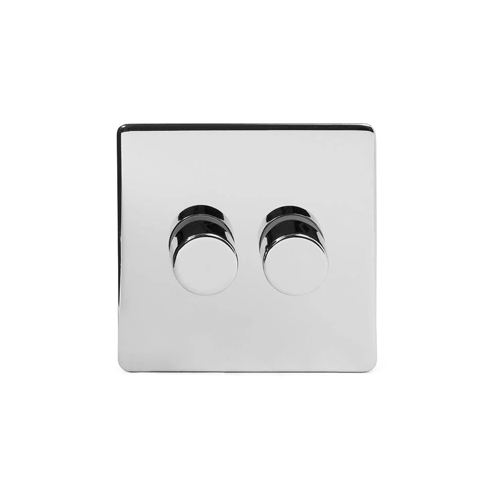 Screwless Polished Chrome 2 Gang 2 Way Intelligent Trailing Dimmer Light Switch