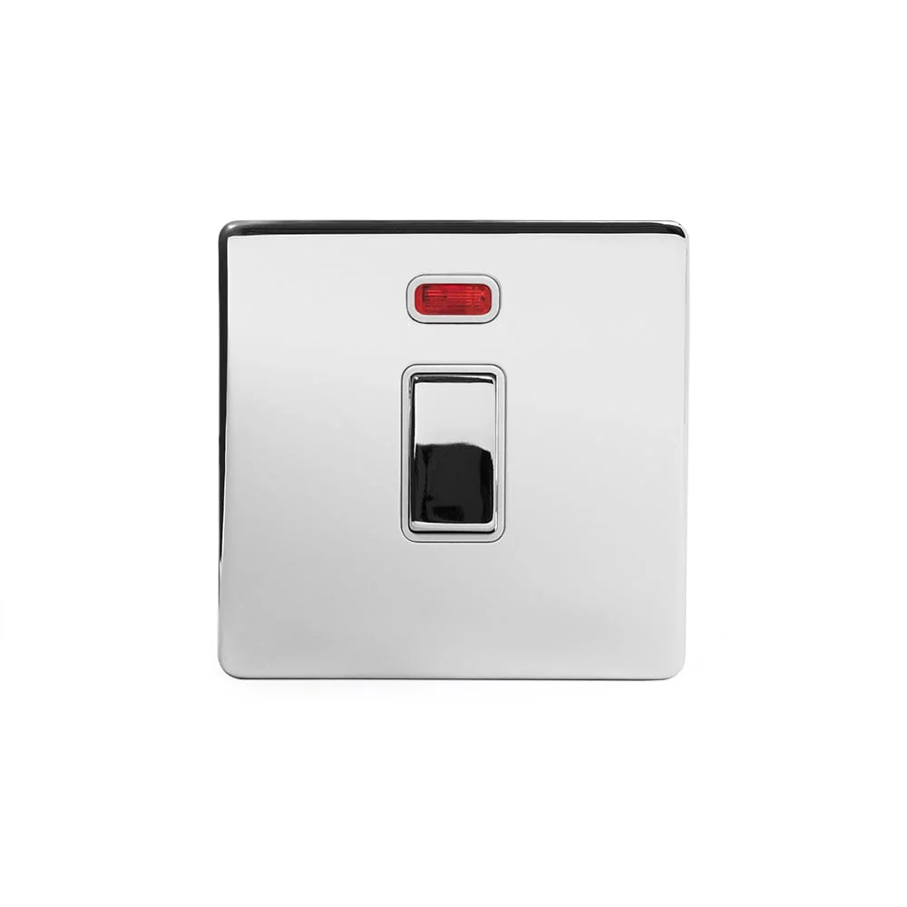 Screwless Polished Chrome 20A 1 Gang Double Pole Switch With Neon
